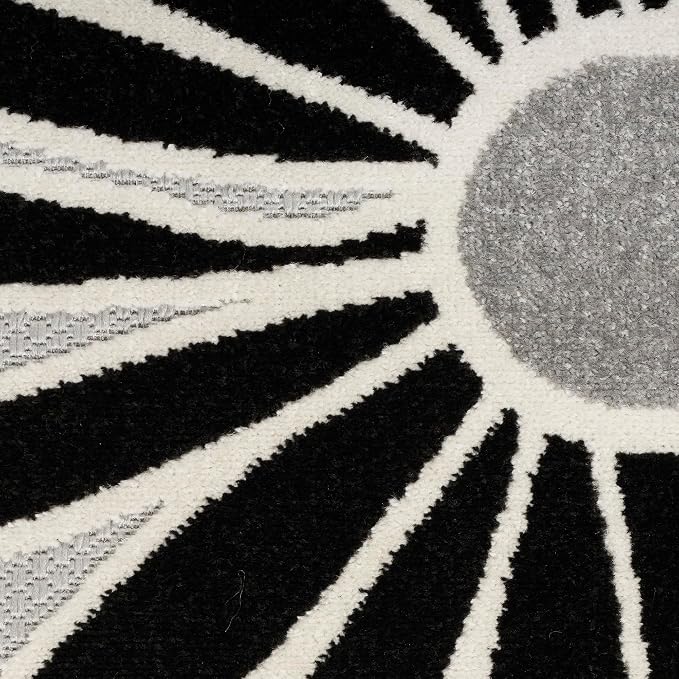 Nourison Home Aloha Black White 6' x 9' Area Rug - Easy Clean, Non Shedding, Bed Room, Living Room, Dining Room, Kitchen (6' x 9')