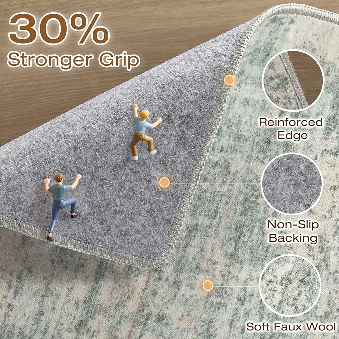 LOONGRUG Runner Rug 3x8 Washable Non-Slip Kitchen Neutral Rug Sage Green | Abstract Modern Soft Stain Resistant Indoor Accent Throw Carpet for Hallway Bathroom Bedroom Entryway