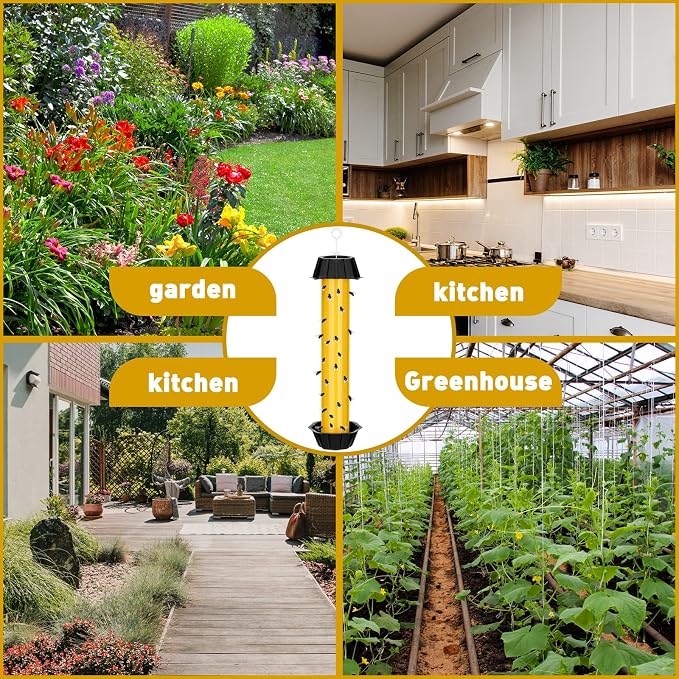 Qualirey 4 Pcs Sticky Fly Trap Fly Stick Indoor Outdoor Long Lasting Hanging Flies Bug Catcher Paper Tape Strips with Hook for Wasps Gnats Bug Insects Fruit Flies Mosquitoes (Stylish-4,Yellow)