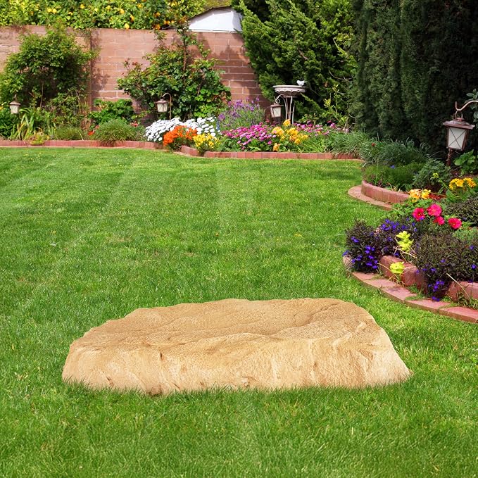 Sunnydaze 3.5” H Flat Faux Landscape Rock Cover - Lightweight Polyresin Fake Rock Well Pump Cover for Outside – Realistic Natural Texture – Sand