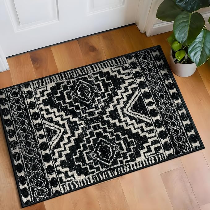 Rugshop Southwestern Geometric Tribal Boho Diamond Area Rug Black 2' x 3' | Rectangular, Size 2' x 3', Living Room, Bedroom, Dining Room, Home Office, Kitchen, Entryway, Hallway, Nursery, Kids Room