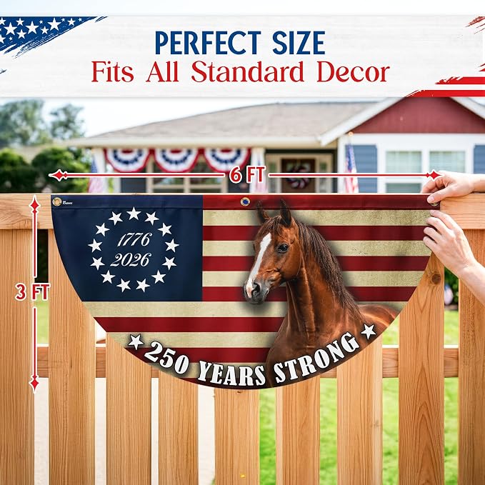 American Flag-Horse Flag, 250 Years Strong Patriotic Horse Fan Flag, 3x6 ft, 1 Pack-USA Premium Polyester