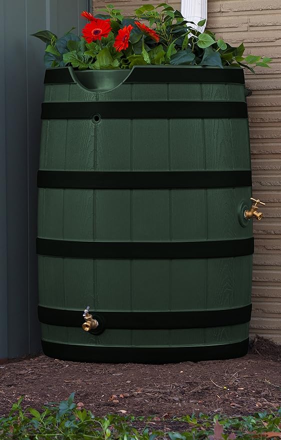 Rain Wizard 65 Gallon Rain Barrel with Darkened Ribs - Khaki