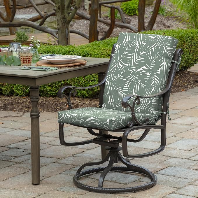 Arden Patio Dining Outdoor Chair Cushions, 20x44, Rain-Proof Seat Pad, Fade-Resistant Outdoor Cushion Sage King Palm