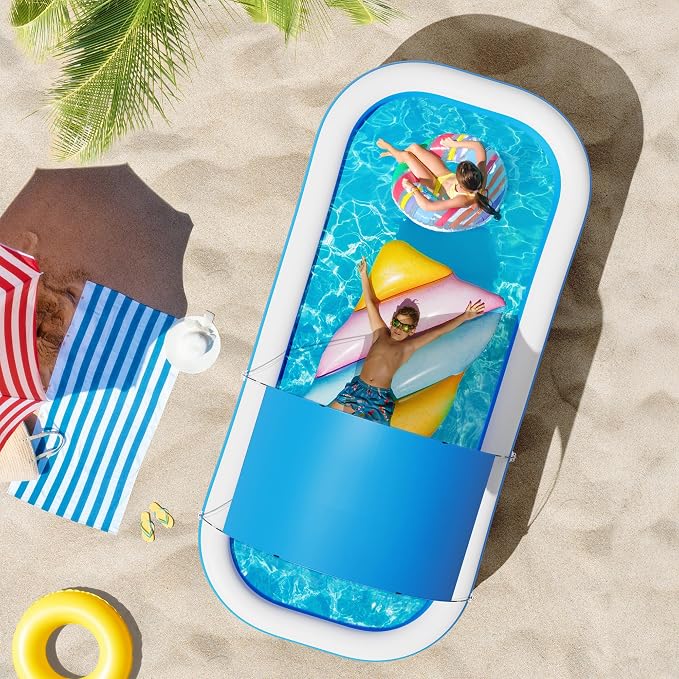 Large Inflatable Swimming Pool with Removable Canopy, 150" x 70" x 20" Full-Sized Kiddie Pool for Kids & Adults, Outdoor Blow-Up Pool with Sun Shade for Backyard & Garden, Durable & Safe, Age 3+