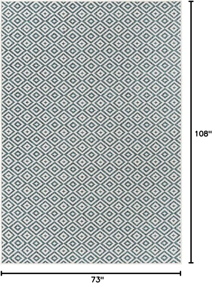 Unique Loom Outdoor Collection Area Rug - Costa Rica (6' 1" x 9' Rectangle, Teal/ Ivory)
