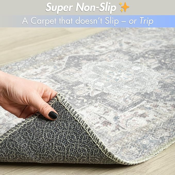 Sacred Artisans Vintage 3x5 Area Rug for Entry, Kitchen, Mudroom and Foyer | Washable, Pet Friendly, Durable and Low Pile (Sierra, 3' x 5')