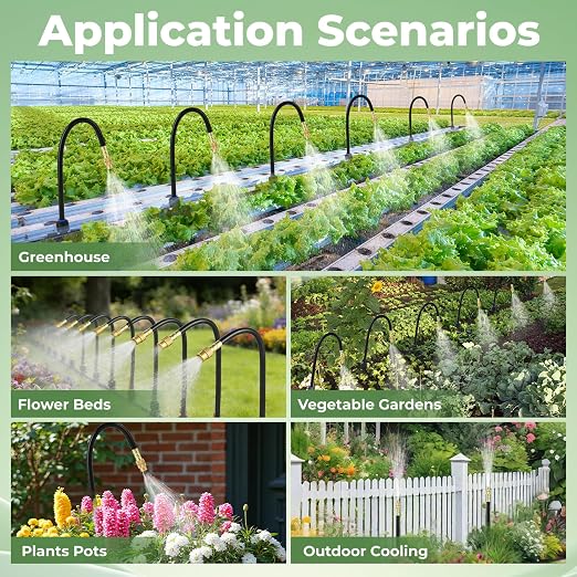 50FT Drip Irrigation System for Starter: Small Garden Quick Connect 1/4" PE Water Tubing Automatic 11Pcs Sprinkler Kit Adjustable Misting Part Watering Hose Outdoor Raised Bed Plants Flower Greenhouse