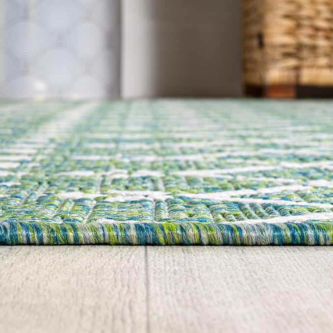 JONATHAN Y Moroccan Geometric Indoor Outdoor Runner Rug 2X8 Green/Cream, Ourika Textured Weave for Backyard, Patio, Porch, Easy-Cleaning, High Traffic, Pet-Friendly, Non-Shedding (SMB108L-28)