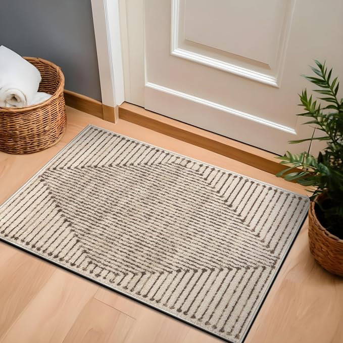 Rugshop Abstract Line Pattern Neutral Decor Area Rug Beige 2' x 3' | Rectangular, Size 2' x 3', Living Room, Bedroom, Dining Room, Home Office, Kitchen, Entryway, Hallway, Nursery, Kids Room