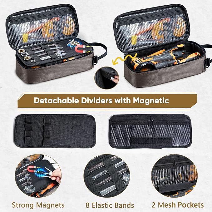 Heavy Duty Small Tool Bags for Men with Carabiner,Tactical Tool Pouch Bag,Portable Utility Tools Storage Organizer Case with Shoulder Strap for EDC,Motorcycle,Camping, Road Trip, Electricians