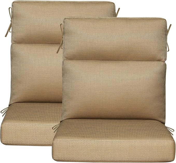 Unimatta Outdoor High Back Chair Cushion Seat Pads, 44 x 21 Inch Water-Repellent & Fade-Resistant Patio Furniture Cushions with Ties for Adirondack, Rocking Chairs, Natural Beige Lattice