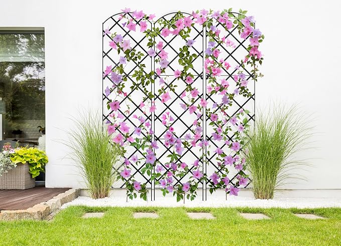 Giant Trellis, 108” high (9’ Tall) by 28” Wide Trellis with Arched top - Pack of 3 Complete trellises - By Meranti Home + Garden
