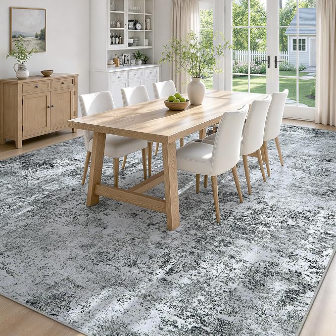 8x10 Washable Area Rug Modern Abstract for Living Room Bedroom Gray White | Soft Indoor Carpet,Anti-skid Backing,Water Repellent,Non-shedding, Suitable for bedroom dining farmhouse nursery home office
