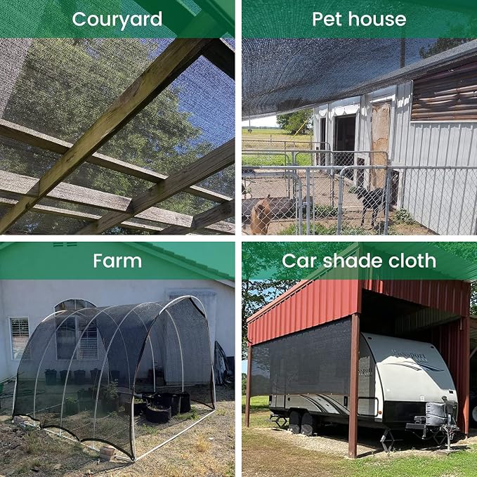 90% 10 X 20 FT Black Shade Cloth, Outdoor Woven Sun Shade with Grommets, Durable Sun Shade Netting Shading Antifreezing for Patio, Garden, Plants Cover, Greenhouse, Barns, Dog Kennel