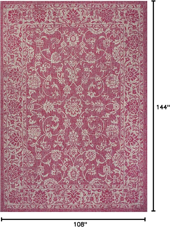JONATHAN Y Weave Floral Indoor Outdoor Area Rug 9X12 Fuchsia/Light Gray, Tela Bohemian Textured for Backyard, Patio, Porch, Easy-Cleaning, High Traffic, Pet-Friendly, Non-Shedding (SMB100G-9)