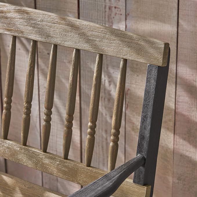 Great Deal Furniture Christopher Knight Home Daphne Outdoor Acacia Wood Bench with Shelf, Gray and Black Finish