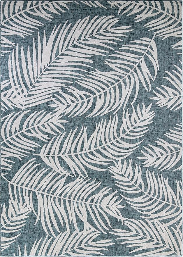 Unique Loom Outdoor Botanical Collection Area Rug - Palm (10' x 14' 1" Rectangle Teal/Ivory)