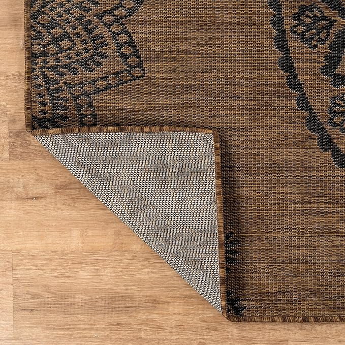 CAMILSON Outdoor Rug 5x7 Modern Area Rugs for Indoor and Outdoor Patios and Porches - Waterproof Washable Non-Shedding Easy-to-Clean Outside Carpet (5 x 7 Medallion - Gold/Black)