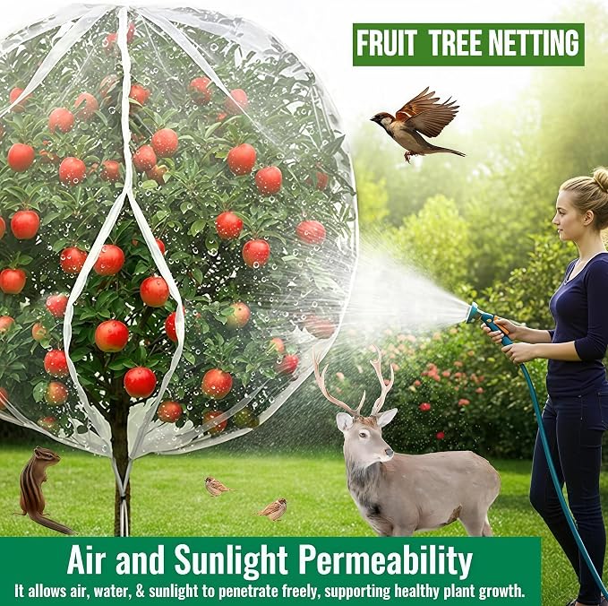 1 Pack 13.2×13.2Ft Extra Large Drawstring & Zipper Fruit Tree Netting Cover - Reusable Bird Netting for Blueberry Bushes, Anti-Cicada/Deer/Squirrel Large Plant Protection Net