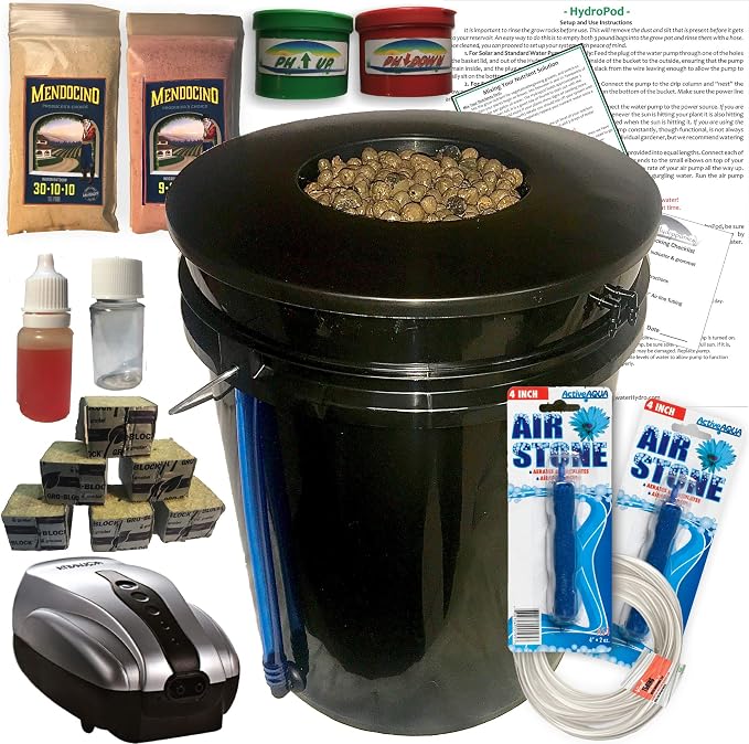 The Atwater HydroPod - DWC Deep Water Culture Garden System Kit - 5 Gallon Bubble Bucket - Bubbleponics - Nutrients & pH Testing/Adjusting Kits are Included!