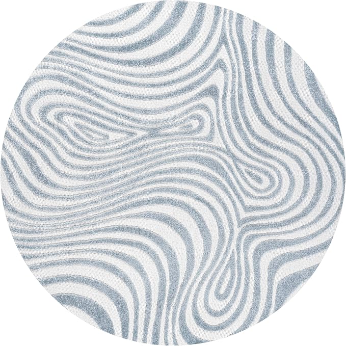 JONATHAN Y Maribo High-Low Abstract Striped Light Blue/Ivory 6' Round Indoor/Outdoor Area Rug, Pet Friendly, Non-Shedding, Stain Resistant, Easy-Cleaning for Backyard, Patio, Porch (SCN103C-6R)