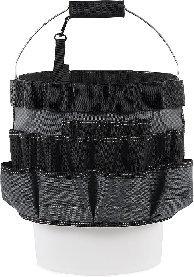 ToughBuilt – Bucket Organizer, 5-Gallon Bucket Tool Organizer with 60 Pockets, Loops & Compartments, Reinforced Fabric for Construction Work (TB-85)