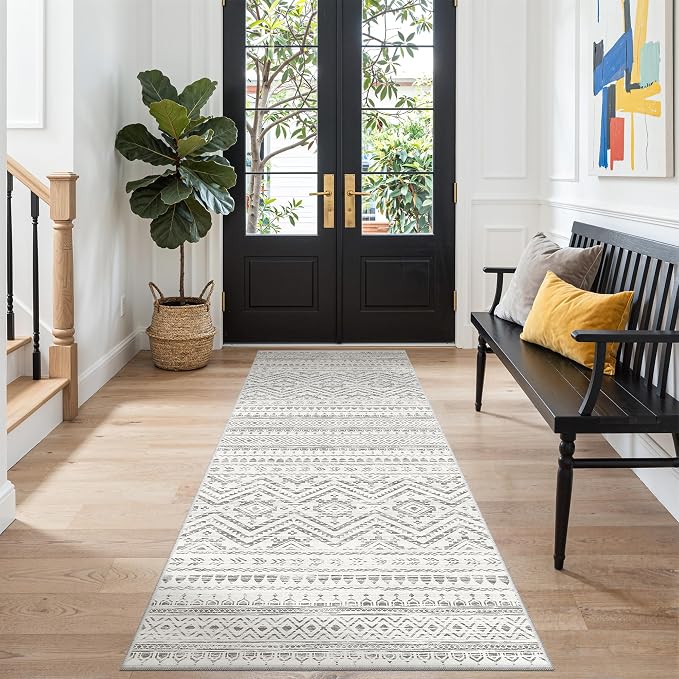 Miukiki 3x8 Washable Runner Rug Hallway Soft Non Slip Indoor Rug Grey | Low Pile Kitchen Runner Rug for Entryway Kitchen Hallway Bedroom, Stain Resistant Carpet with Foldable for Easy Care