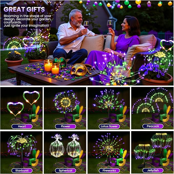 PEVOROS Garden Decor Solar Lights Outdoor,4 Pack 120LED Waterproof Colorful Solar Garden Lights Your Outdoor Decoration,Yard, Patio, Porch,Flower Pot,Pathway, for 4th of July (Purple, Green, Yellow)