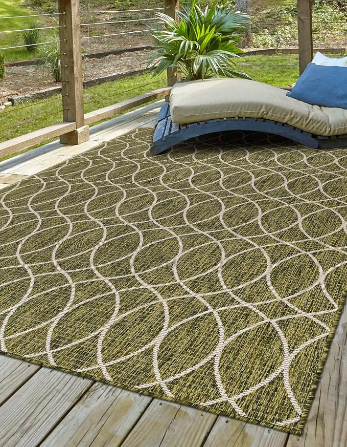 Unique Loom Outdoor Trellis Collection Area Rug - Gitter (9' x 12' Rectangle, Green/ Ivory)