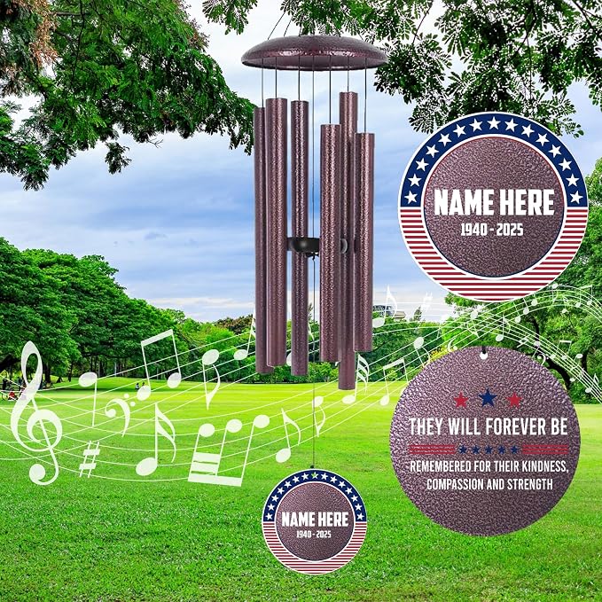 ASTARIN Personalized Wind Chimes for Memorial US Veteran, Deep Tone Wind Chimes for Loss of Loved One Brothers Sisters, Thank You Veteran Solider,Produced in Texas