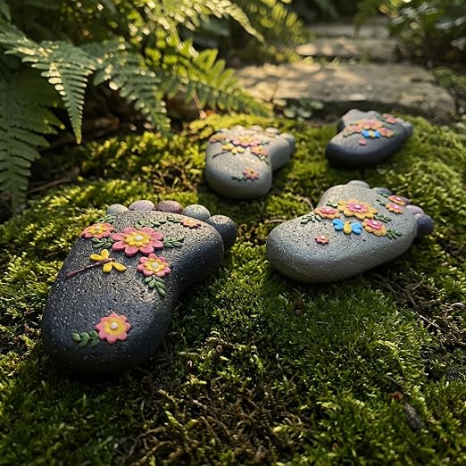 Outdoor Lawn Footprint Stepping Stones — Decorative Paving Stones Suitable for terraces, Vegetable Gardens, Gardens, or walkways， Home Decor Footprint Commemorative Stone Set (2 Pieces)