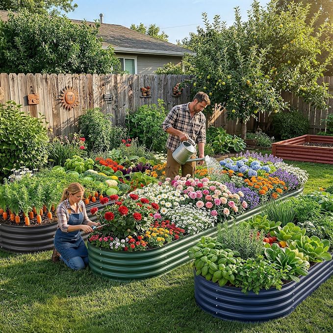 Land Guard 2Pcs 8ft Galvanized Steel Raised Garden Bed, 8 x 4 x 1 ft Large Metal Raised Planter Beds, Raised Garden Bed for Vegetables, Grey