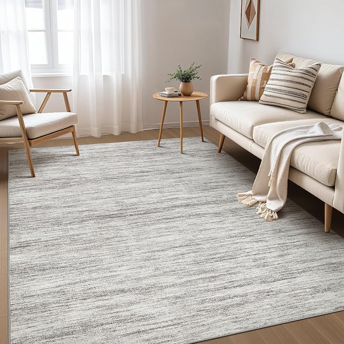 Nakagishi 5x8 Area Rugs Living Room: Washable Large Vintage Rug Neutral Non-Slip Soft Stain Resistant Indoor Carpet for Bedroom Nursery Dining Room Office Playroom - Grey-01