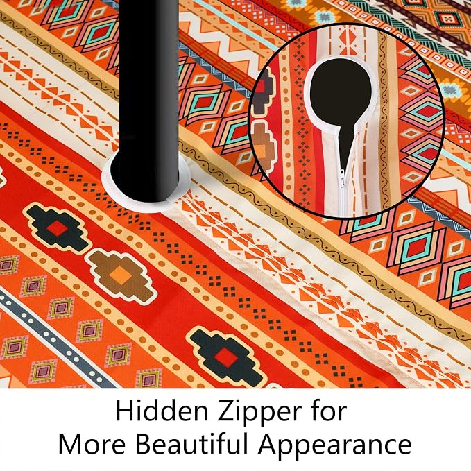 Outdoor Tablecloth with Umbrella Hole and Zipper, Rectangle Patio Table Covers for Spring/Summer, Machine Washable Outdoor Picnic Table Cloth (Boho Kilim, 60" × 102" Rectangular)