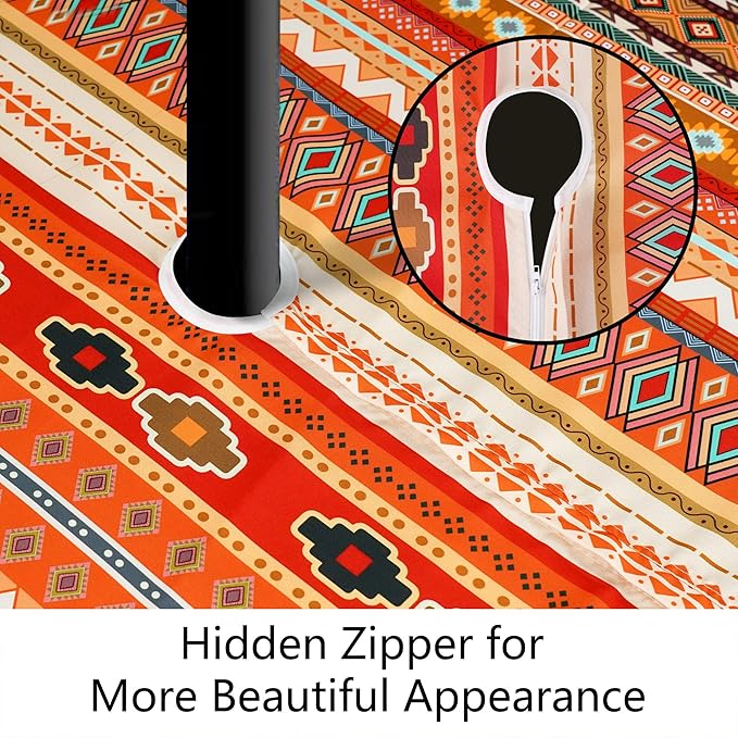 Outdoor Tablecloth with Umbrella Hole and Zipper, Rectangle Patio Table Covers for Spring/Summer, Machine Washable Outdoor Picnic Table Cloth (Boho Kilim, 60" × 84" Rectangular)