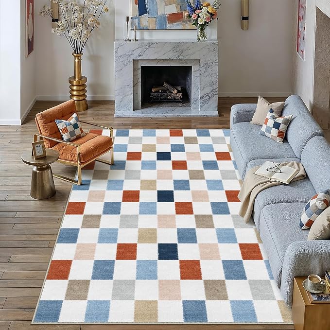 9x12 Washable Area Rug Living Room Colorful Large Non Slip Carpet | Soft, Low Pile, Modern, Pet Friendly, Indoor Rugs for Bedroom, Office, Nursery, Dining Room, Kids Room