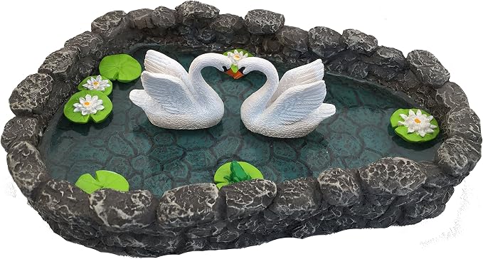 GlitZGlam Miniature Swan Pond - Love is in the Air! A Miniature Swan Pond for Miniature Fairy Garden and Miniature Garden Accessories