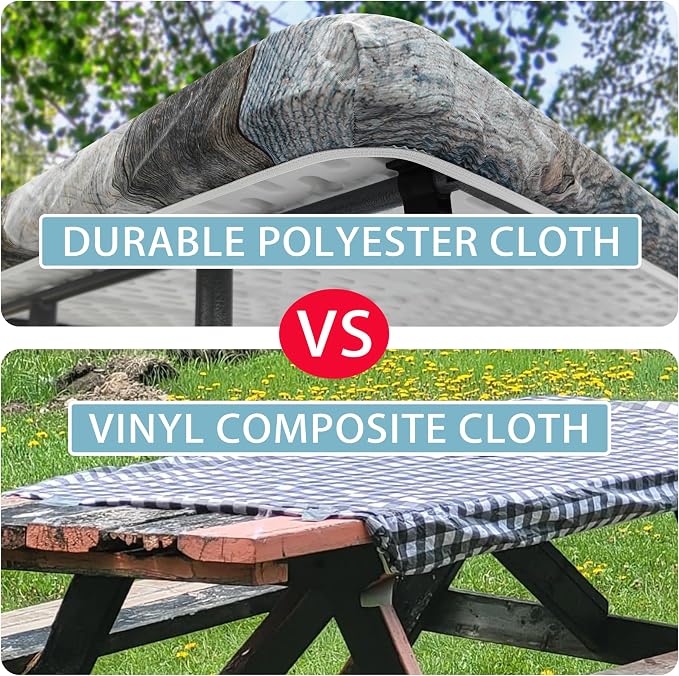 Picnic Table Cover with Bench Covers Camping Essentials Farmhouse Outdoor Table Covers with Elastic Waterproof Camping Tablecloth for Picnic Party Travel