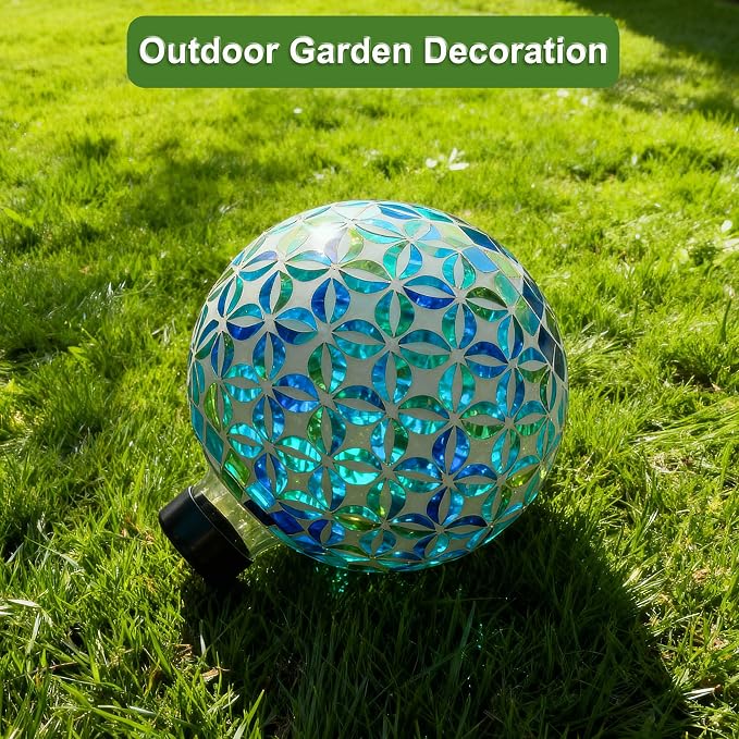 VOREEN 8" Mosaic Glass Gazing Ball,Blue & Green Garden Globe,Weather-Resistant Glass Yard Ornament,Fade-Resistant Outdoor Lawn & Patio Decoration