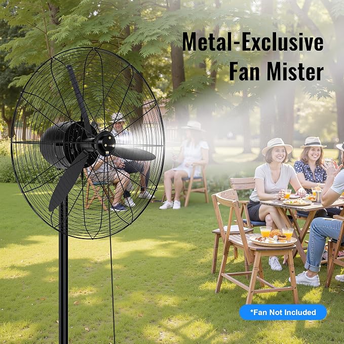 Fan Misters for Cooling Outdoor, Magnetic Misting Cooling System, Triple Nozzle Design, 16.4FT Misting Line, Outside Fans Misting Kit for Cool Patio, Backyard, Pool, Black(Fans Not Included)