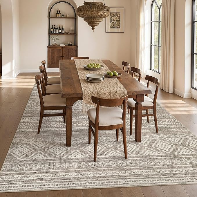 cotiled Boho 12x15 Area Rug for Living Room: Large Moroccan Washable Rug | Solve Modern Neutral Trendy Home Decor - Stain Resistan Carpet for Bedroom Farmhouse Coffee Brown