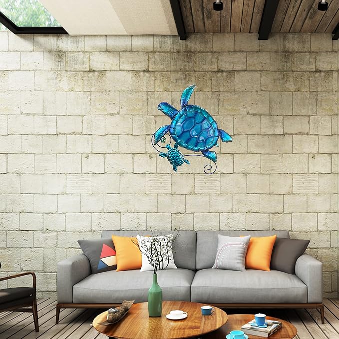 JOYBEE HOME&GARDEN Metal Sea Turtle Wall art Decor-Turtle Decor for Garden Pool Patio Balcony Kitchen or Bathroom-Works of art of common metal