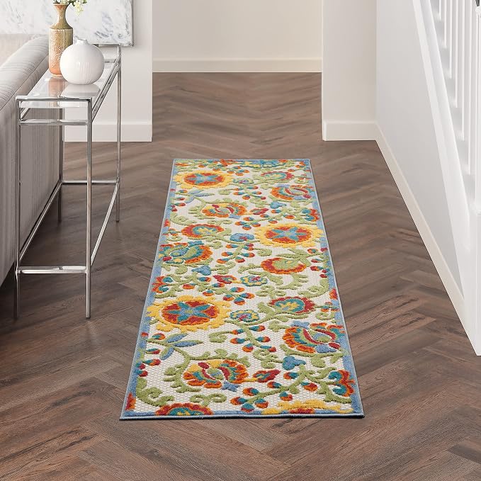 Nourison Home Aloha Ivory Multicolor 2' x 6' Area Rug - Easy Clean, Non Shedding, Bed Room, Living Room, Dining Room, Kitchen (6' Runner)