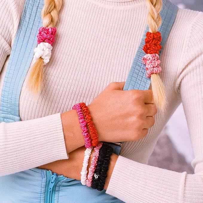 slip Skinny Scrunchies in Holiday Cracker Packaging: Anti-Crease, Anti-Breakage Slipsilk™ Design Protects Delicate Hair | Includes 10 Pure Silk Scrunchies, Jean