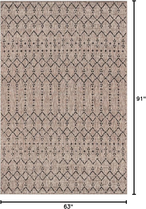 JONATHAN Y Moroccan Geometric Indoor Outdoor Area Rug 5X8 Natural/Black, Ourika Textured Weave for Backyard, Patio, Porch, Easy-Cleaning, High Traffic, Pet-Friendly, Non-Shedding (SMB108D-5)