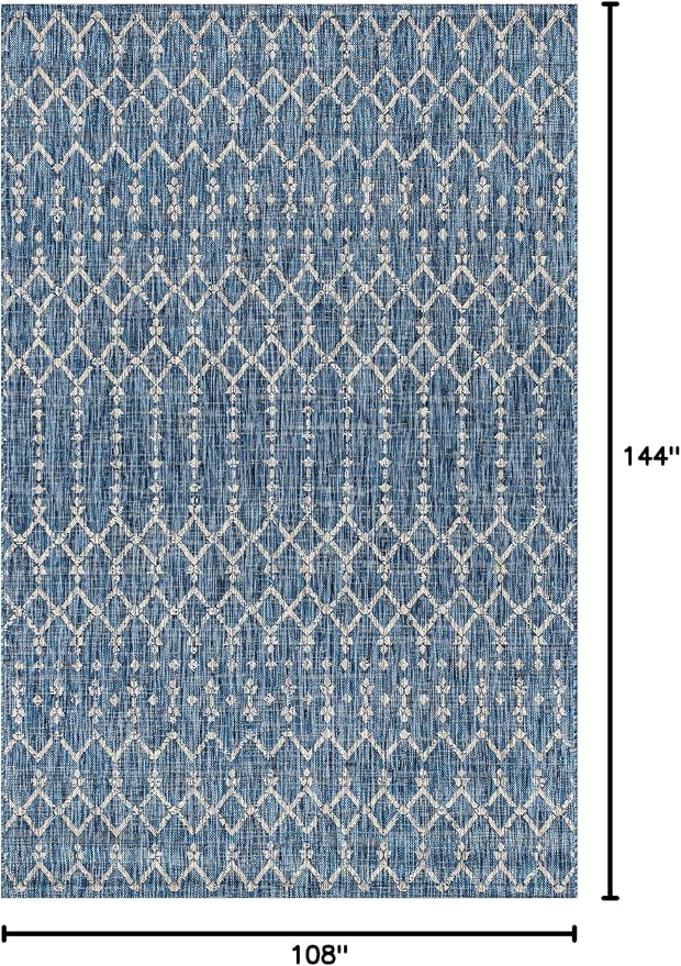 JONATHAN Y Moroccan Geometric Indoor Outdoor Area Rug 9X12 Navy/Light Gray, Ourika Textured Weave for Backyard, Patio, Porch, Easy-Cleaning, High Traffic, Pet-Friendly, Non-Shedding (SMB108B-9)