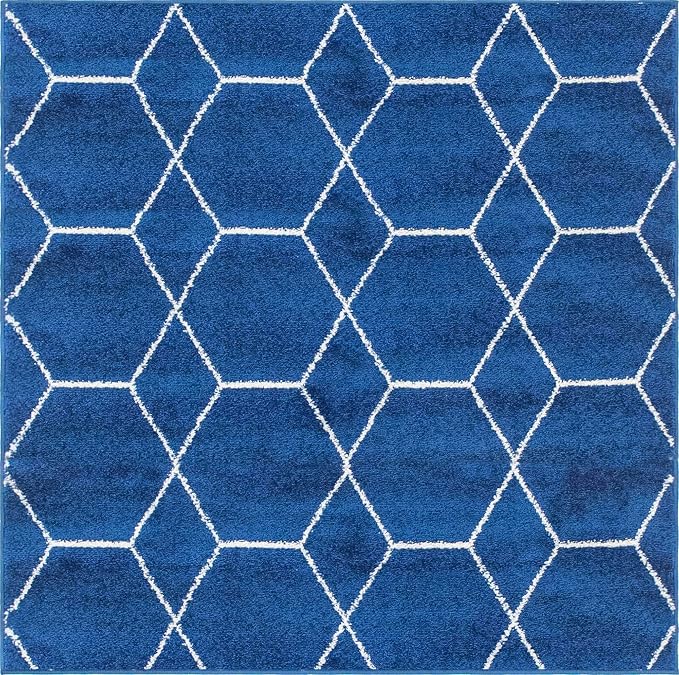 Unique Loom Trellis Frieze Collection Area Rug - Geometric (7' Square, Navy Blue/ Ivory)