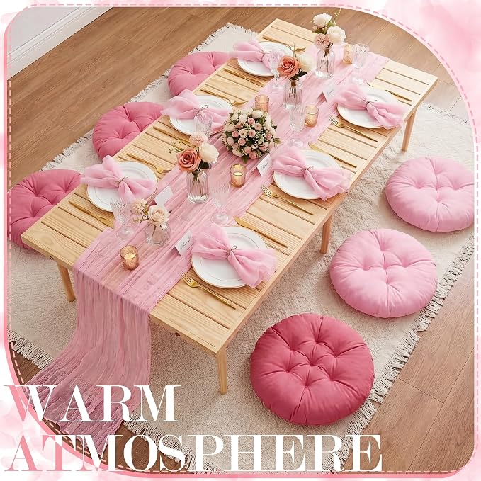 Beeveer 91 x 71'' Extra Large Outdoor Picnic Blanket with Pink Table Runner 6 Napkins and 6 Pink Floor Pillows Cushions for Picnic Party Camping Wedding Bachelorette Birthday Baby Shower Decor