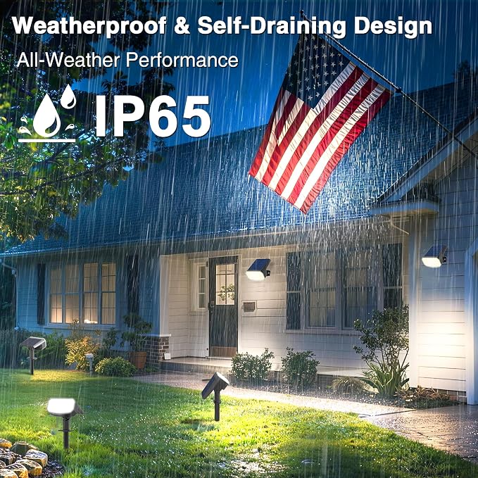 JEJOT Solar Lights Outdoor Waterproof IP65, Super Bright LED with Lens, 6500K 2 Lighting Modes, Solar Powered Yard Garden Solar Spot Lights for Outside Landscape Auto On/Off - 8 Pack